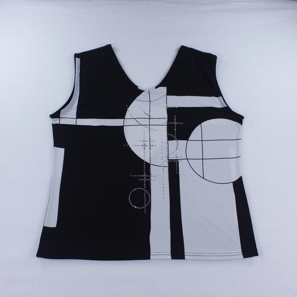 Vintage Valentina Geometric Graphic Tank Top Blouse Rhinestone Women's 1X